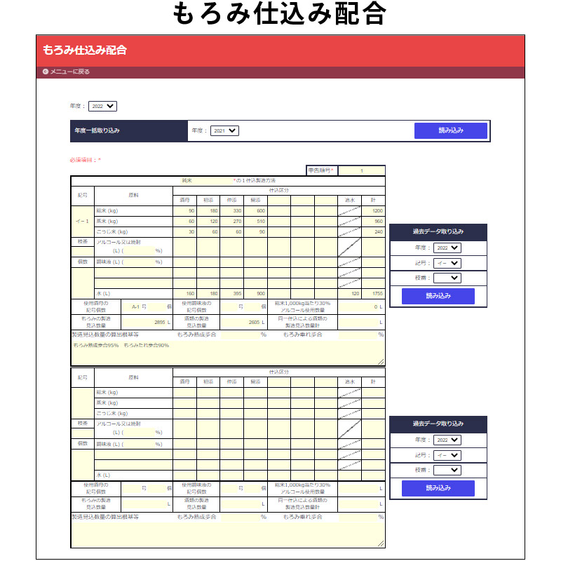 仕込み配合表 仕込み配合表