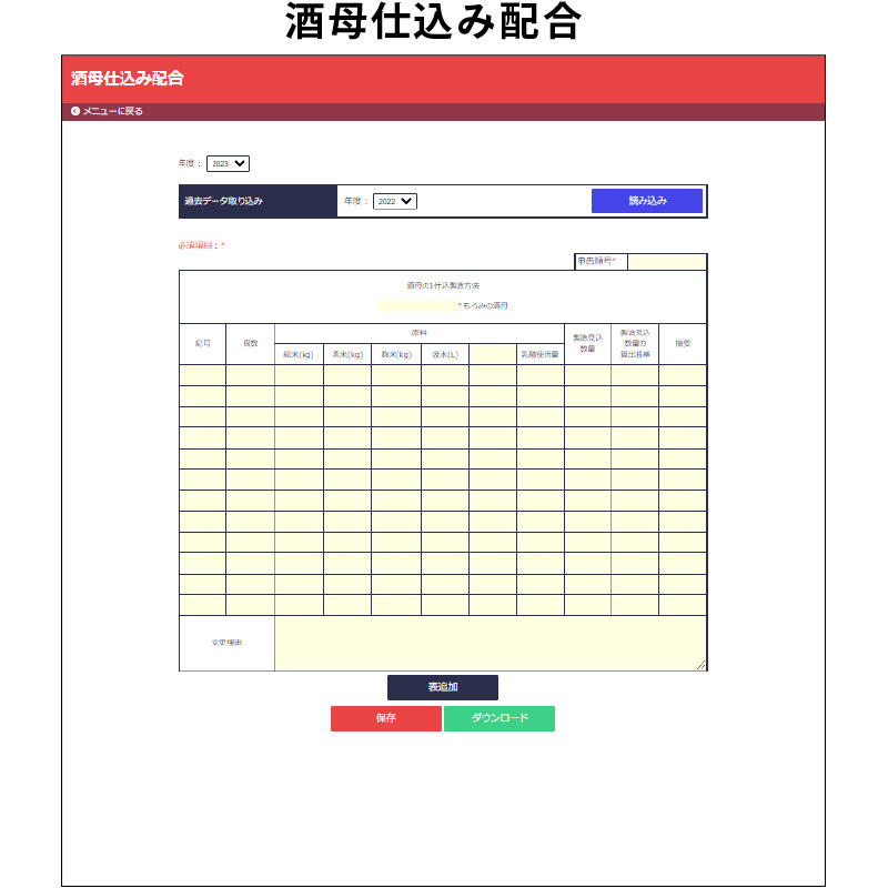 仕込み配合表 仕込み配合表